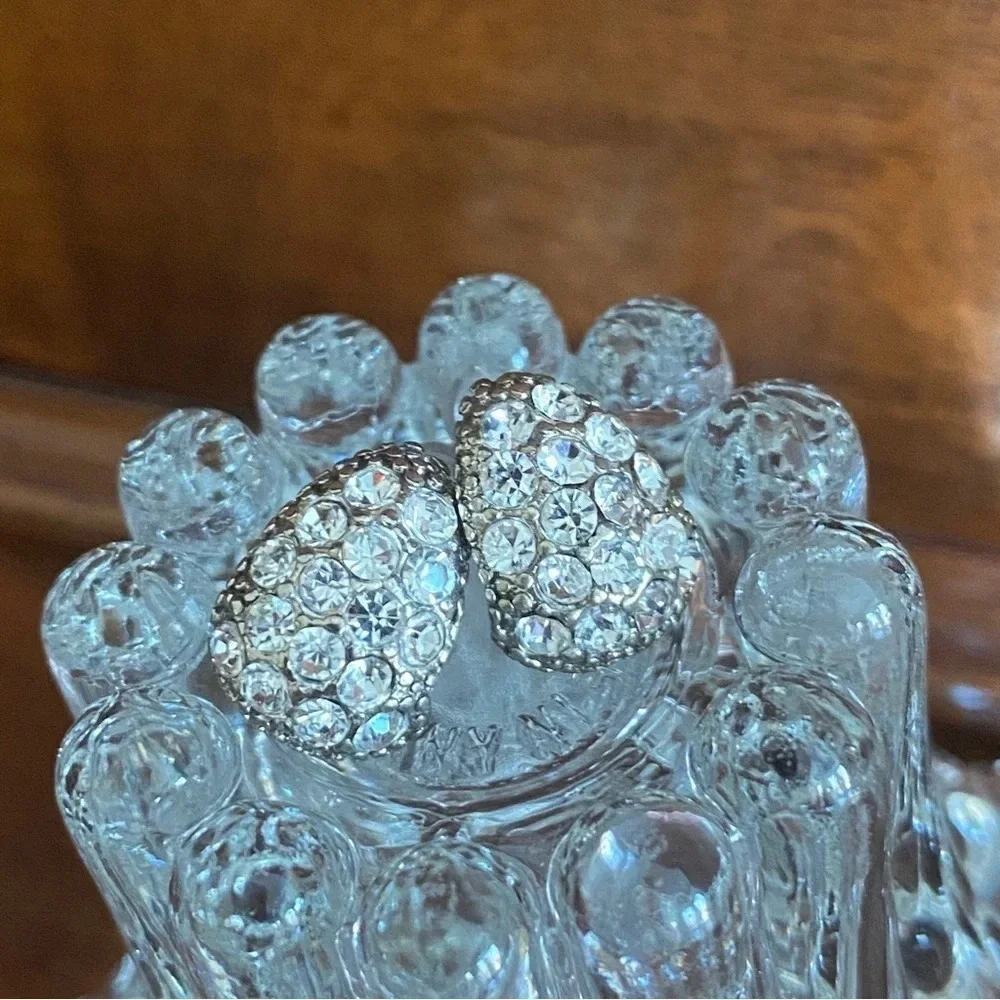 Crystal Rhinestone Encrusted Silver Enamel Huggie Earrings